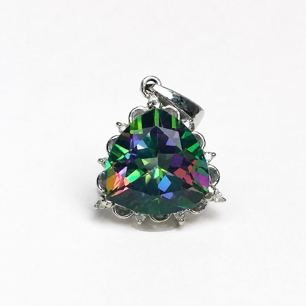 Mystic Topaz 12mm Trillion Gemstone Pendant 14kt White gold